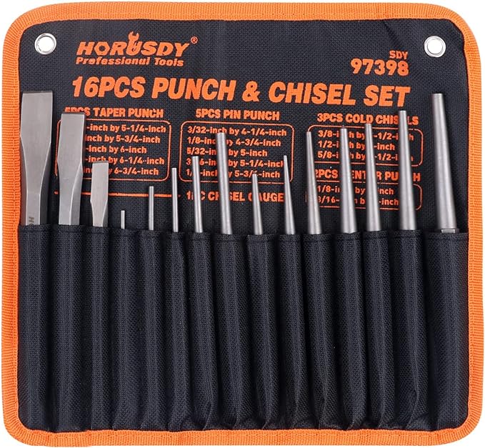 HORUSDY 16-Piece Punch and Chisel Set, Including Taper, Cold Chisels by HORUSDY