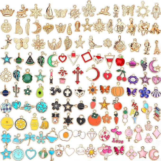 SANNIX 170Pcs Charms Assorted Gold Plated Enamel Charms Necklace Bracelet by SANNIX