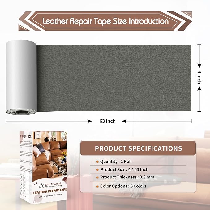 KING MOUNTAIN Leather Repair Patch, 4 x 63 Inches self Adhesive Leather Repair - Image 4