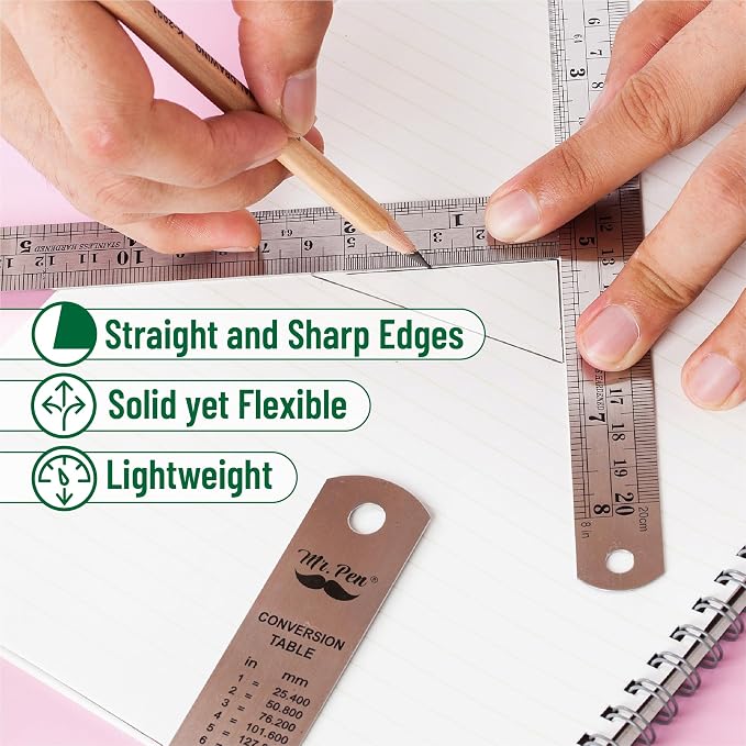 Mr. Pen- Metal Straight Edge Ruler, Imperial & Metric Measurements - Image 5