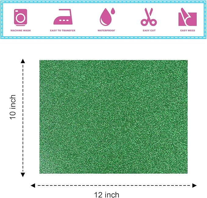 12Pcs Multicolored Glitter Heat Transfer Vinyl 12"x10", Easy Weed HTV Iron On - Image 2
