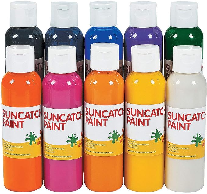 Fun Express Glass Paint Set of 10, 4oz Bottles | Stained Glass Paints by FunExpress