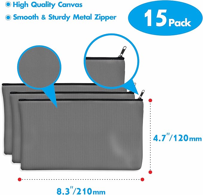 15 Pack Blank Cotton Canvas DIY Craft Zipper Bags Pouches Pencil Case - Image 3