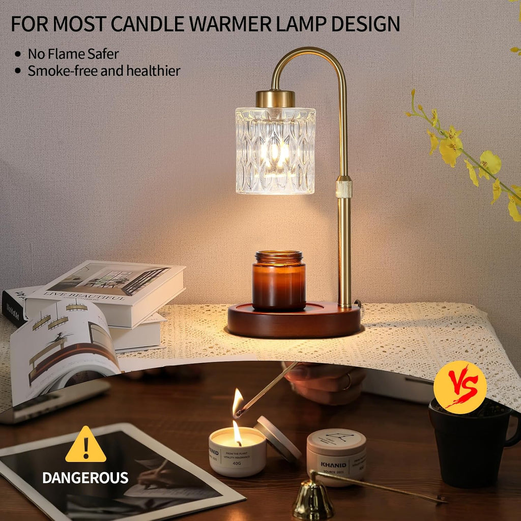 Candle Warmer Lamp with Dimmer and Timer,Home Decor Lamp for Scented Jar,Antique Brass Electric Wax Melt Warmer,Mother's Day/Birthday/Christmas Gifts for Mom/Wife,Adjustable Height,with 2 Bulbs