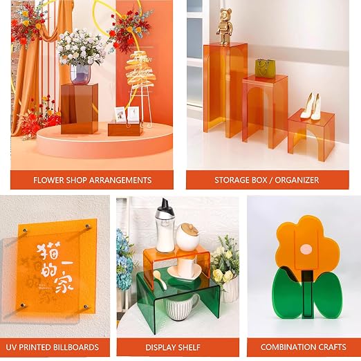 6 PCS Orange Transparent Cast Acrylic Sheets 8" x 12" x 0.118", Plexiglass - Image 2