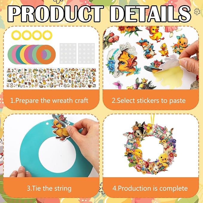 Hollowfly 48 Sets Vintage Wreath Craft Kits DIY Bunny & Chick Paper Crafts Make - Image 4