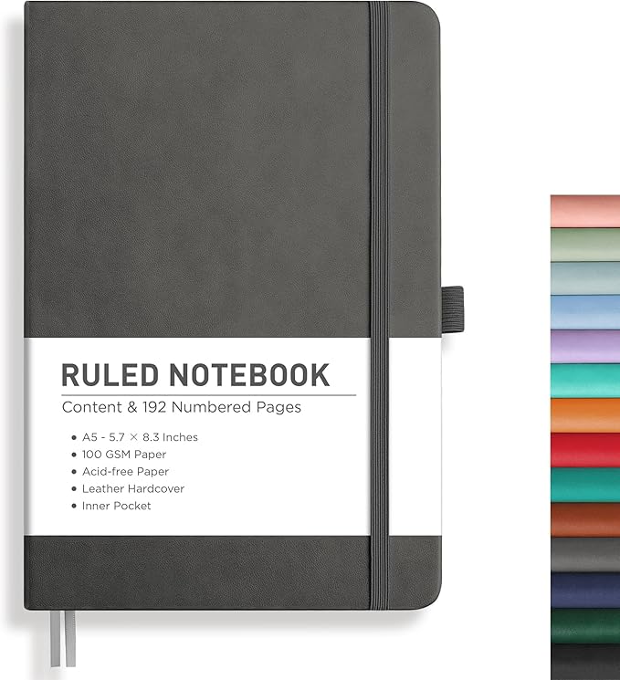 RETTACY Lined Journal Notebook, 192 Numbered Pages, A5 Size | Leather Hardcover by RETTACY