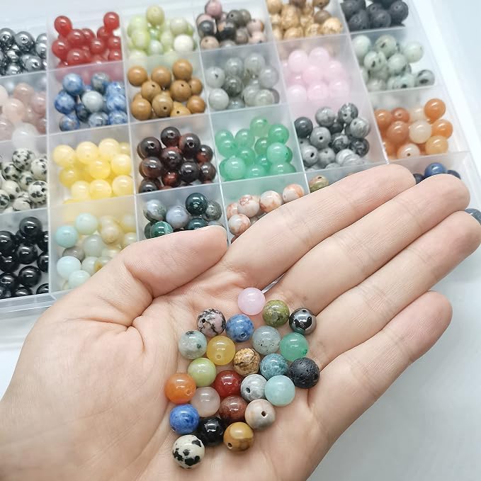480pcs 8mm Natural Round Stone Beads Crystal Bracelet Jewelry Making Kit | - Image 4