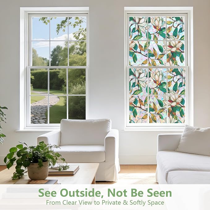 Kromapolis Window Privacy Film, Stained Glass Sticker Floral Window Clings - Image 4