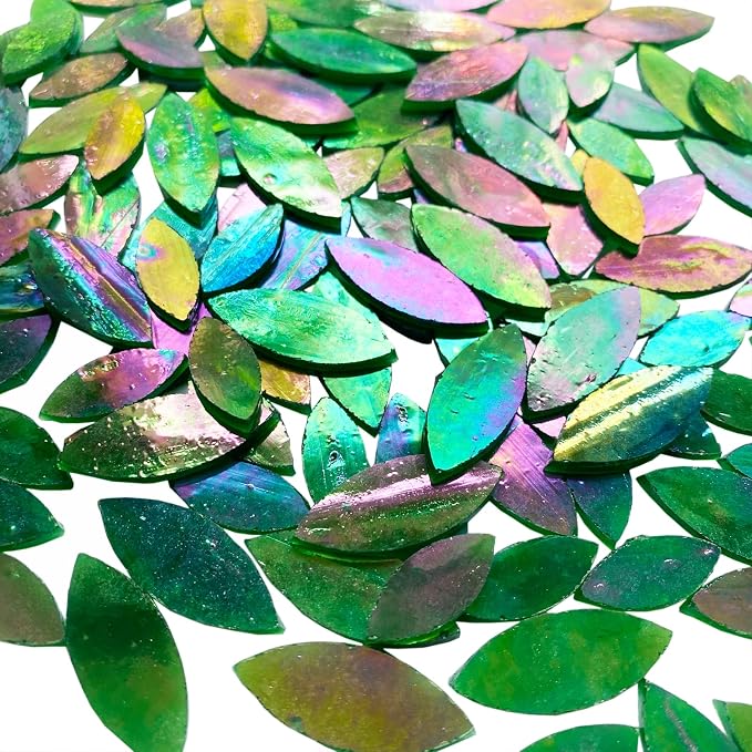 120 Pcs Iridescent Green Floral Mosaic Tiles, Hand Cut Stained Glass Petals - Image 5