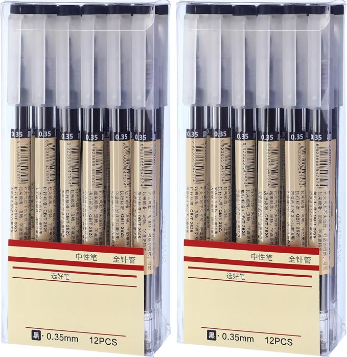 Chinco 24 Pieces 0.35 mm Black Gel Ink Pen Japanese Stationery Extra Fine by Chinco