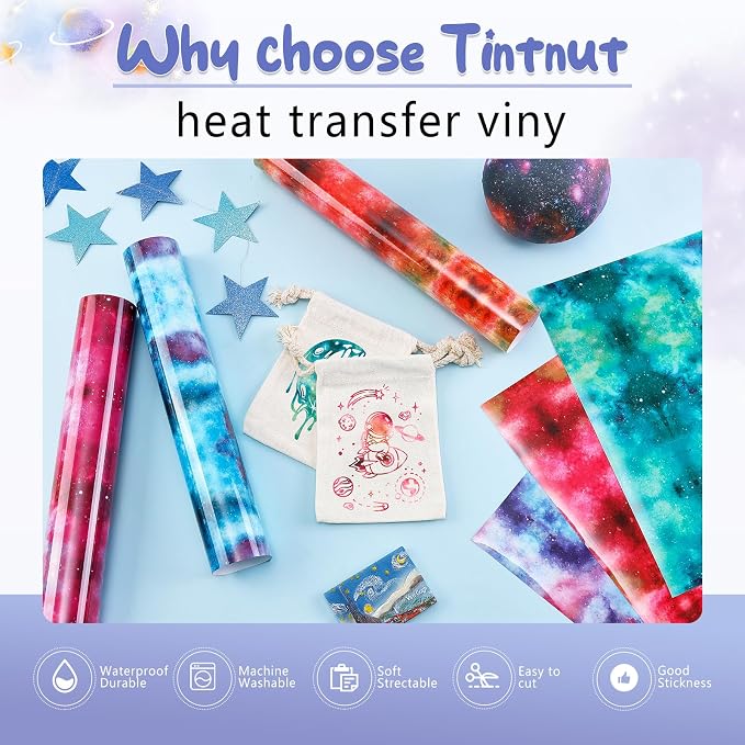 Tintnut Galaxy Glow in the Dark HTV Vinyl, stretch washable, suitable - Image 3