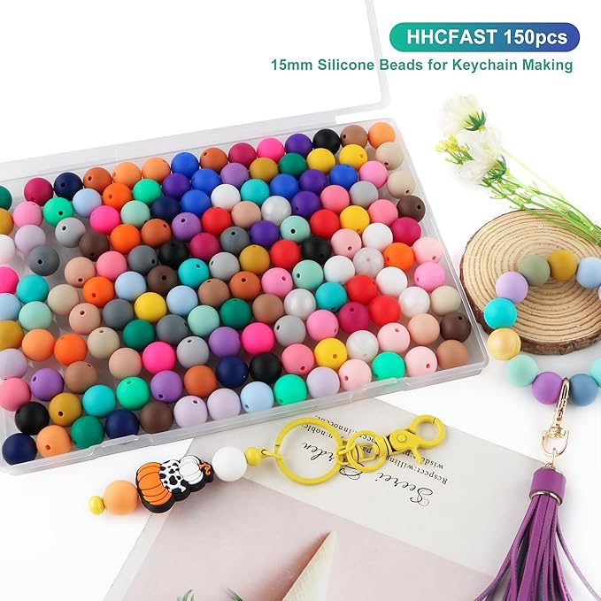 150Pcs 15mm Silicone Beads for Keychain Making and Bracelet Making, 30 Colors - Image 4