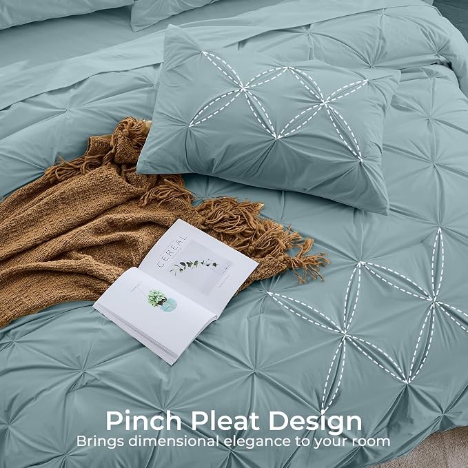 Sasttie California King Comforter Set, 7-Piece Bed in a Bag, Pintuck Bedding - Image 4
