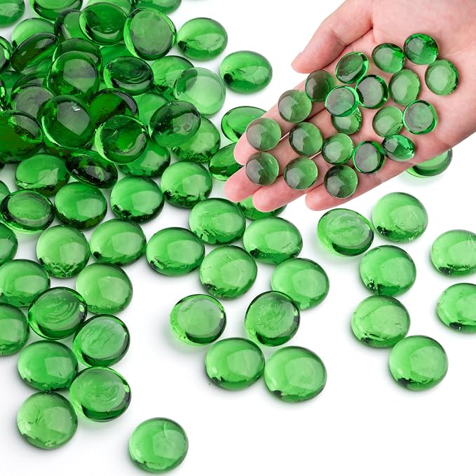 Green Glass Marbles, 0.97 LB Transparent and Smooth Flat Glass Beads by MESCHETT