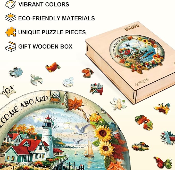 Sunflowers Puzzles Lighthouse Cottage Ocean Walkway Puzzle Adults Gifts - Image 2