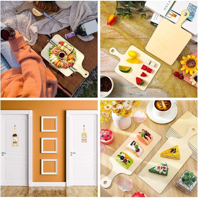 10 pcs 10 Styles Cutting Board Theme Unfinished Wooden Cutout Charms Rectangle - Image 7