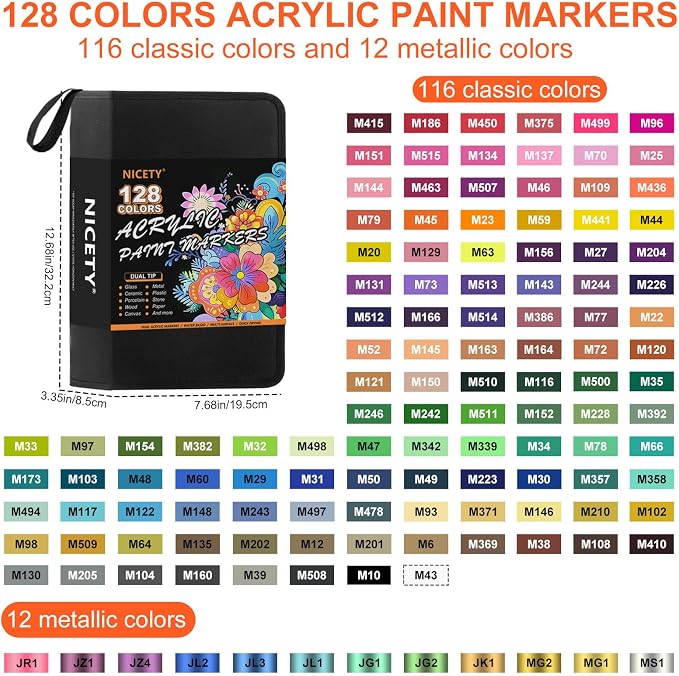 NICETY 128 Acrylic Paint Markers, Dual Tip Brush Paint Pens - Image 8