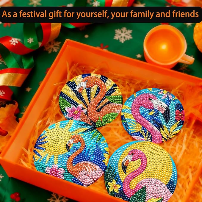 TDOOW Diamond Art Coasters 2026 8 Pcs Colorful Flamingo Diamond Painting - Image 6