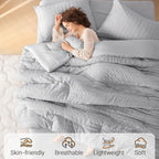 MUXHOMO 7 Pieces Queen Comforter Set, Seersucker Bed in a Bag Queen Size - Image 2