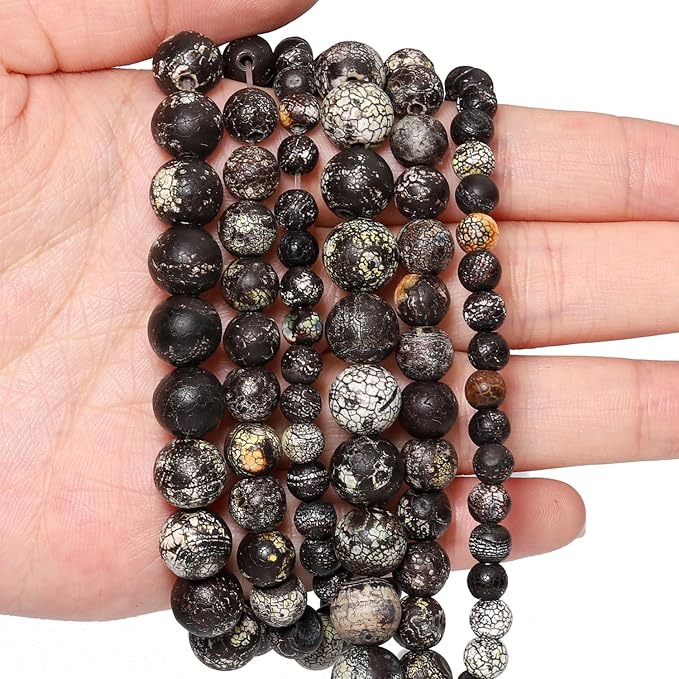 35pcs Round Loose Black Crack Old Agate Beads - Image 3