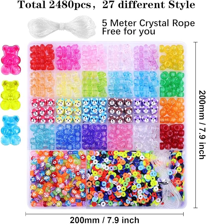 BBita 2480pcs Acrylic Bear Polymer Clay Beads Charms - Image 2