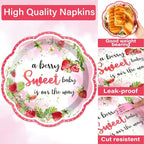 Qyeahkj 100 Pcs Strawberry Baby Shower Party Plates Napkins Forks Supplies Set - Image 4
