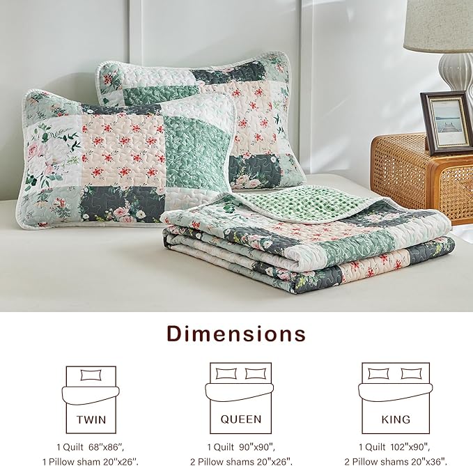 Joyreap 3 Pieces Floral Patchwork Quilt Set Queen, Soft n Cozy Microfiber Quilt - Image 6