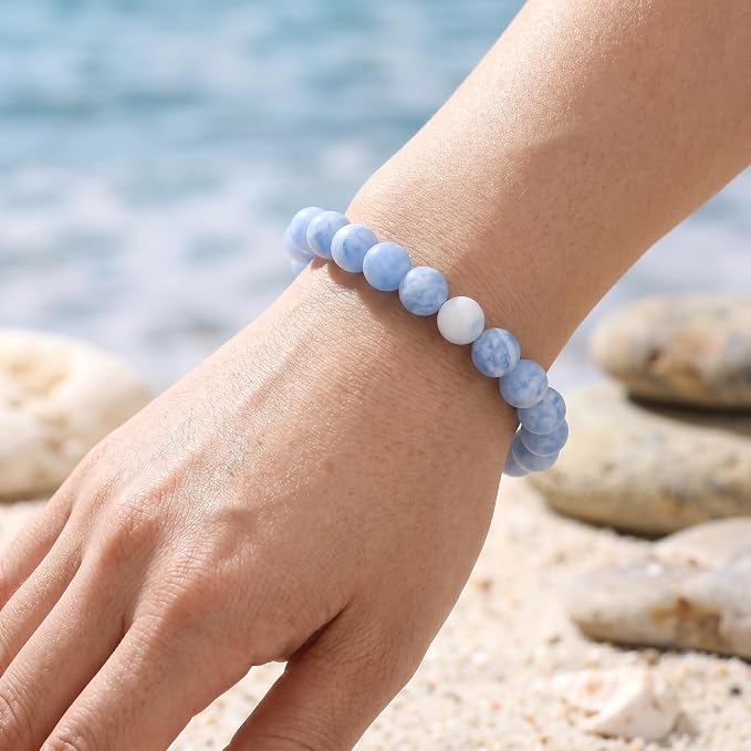 48pcs Natural Matte Light Blue Gemstone Beads，8mm Frosted Round Loose Stone - Image 6