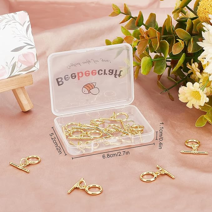 Beebeecraft 15 Sets 18K Gold Plated Toggle Jewelry Clasps Connectors Round Ring - Image 7