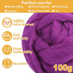 Purple Wool for Needle Felting, 3.5oz Felting Wool, Soft Wool Batting for DIY - Image 2