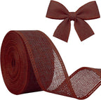 Burgundy Burlap Ribbon 1-1/2 inch X 10 Yard Dark Red Wired Ribbon | Natural by JaoZuyard