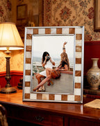 Picture Frame 5x7 Brown Mother of Pearl Photo Frame | Silver Plate, Mosaic Glass - Image 3