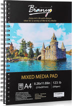 Bianyo Mixed Media Paper Pad, 60 Sheets/Each, 123 LB/200 GSM, Spiral-Bound Pad by Bianyo