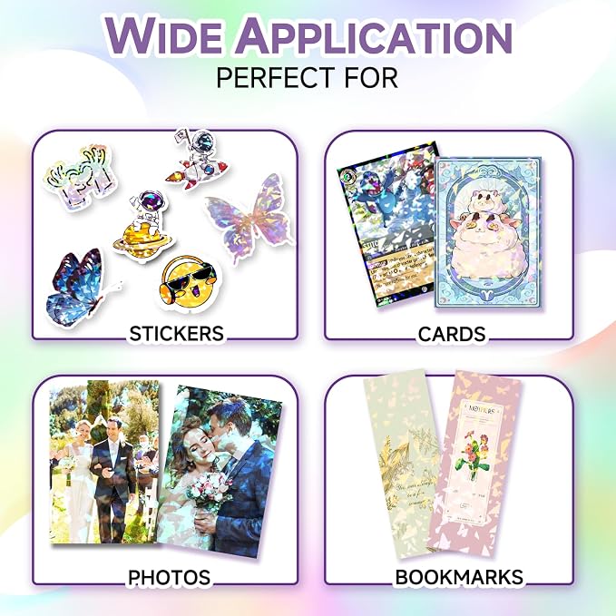 36 Sheets Holographic Laminate Sheets Clear Holographic Sticker Paper | Self - Image 4