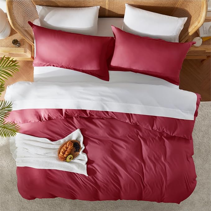 Nestl Burgundy Red Duvet Cover Queen Size - Image 5