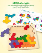 Coogam Wooden Tangram Puzzle, Color Shape Pattern Jigsaw Brain Teasers 3D Logic - Image 4