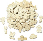 100 pcs Mixed Styles Universe Theme Unfinished Wooden Cutout Charms Alien - Image 8