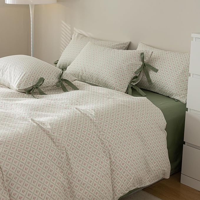 mixinni Red Floral Duvet Cover Set Twin XL Size - Image 7