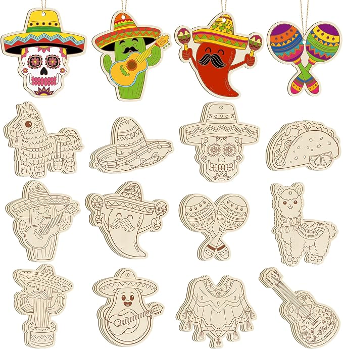 36PCS Wooden Cinco De Mayo Crafts Decorations Mexico Crafts by Sophena