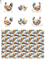 Farmhouse Chicken Patchwork Cotton Fabric Panel – 6 Designs + Bonus Patchwork by FabricsTown