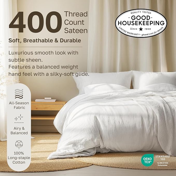 California Design Den Cotton Twin Fitted Sheet, Soft 400 Thread Count 100% - Image 2
