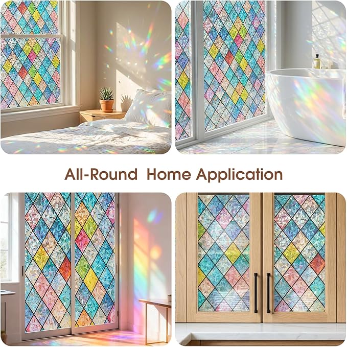 Coavas Window Privacy Film Stained Glass Window Clings 3D Rainbow Film - Image 6