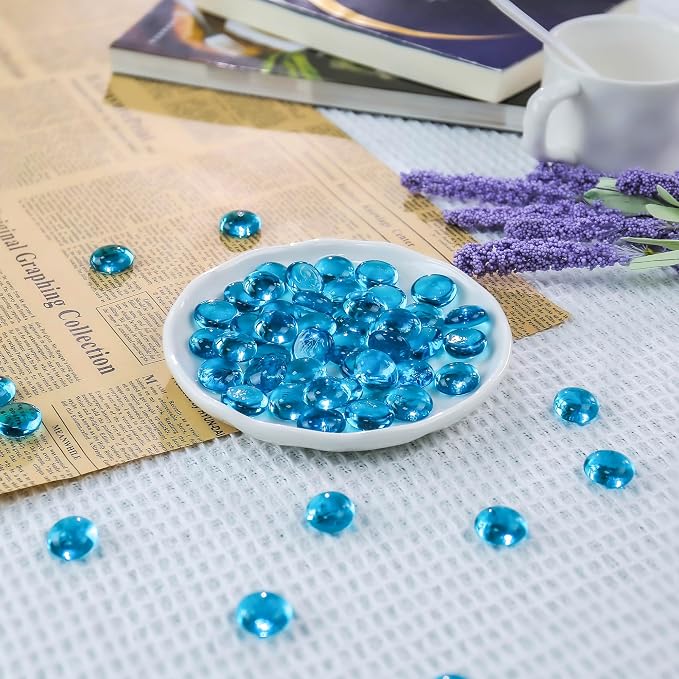 CYS EXCEL Light Blue Glass Gemstone Beads Vase Fillers Flat Marble Beads - Image 5