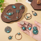 13Pcs Vintage Synthetic Turquoise Charms, Tibetan Style Alloy Bohemia Retro - Image 2