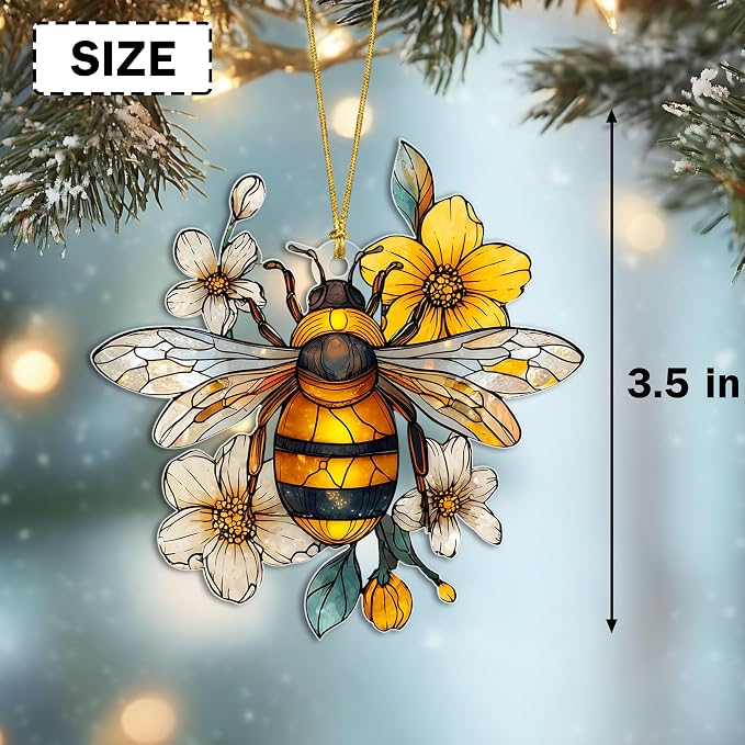 Christmas Bee Acrylic Ornament, Faux Stained Glass Acrylic Bee Hanging - Image 5
