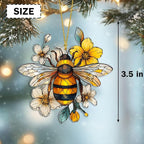 Christmas Bee Acrylic Ornament, Faux Stained Glass Acrylic Bee Hanging - Image 5