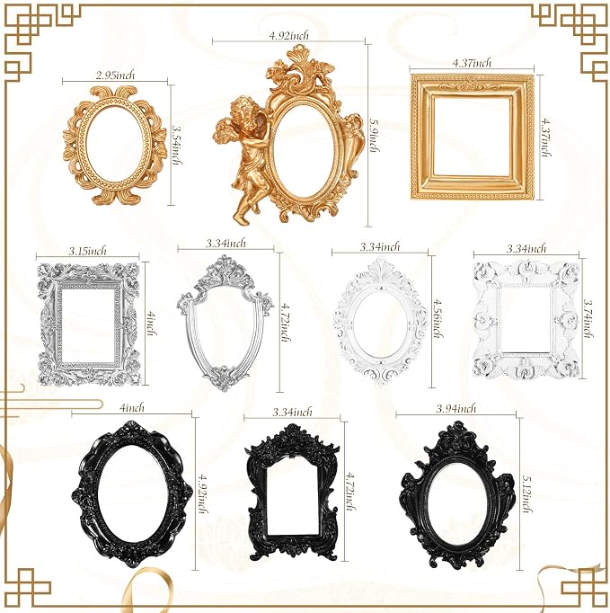 Yulejo 10 Pcs Vintage Gold Mini Frames Set, Baroque Victorian Ornate Decorative - Image 3