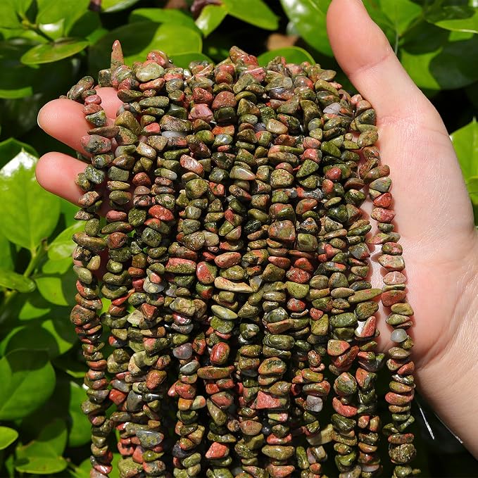 400Pcs 5-8mm Natural Unakite Chip Stone Beads | Pre-Drilled Irregular Healing - Image 5