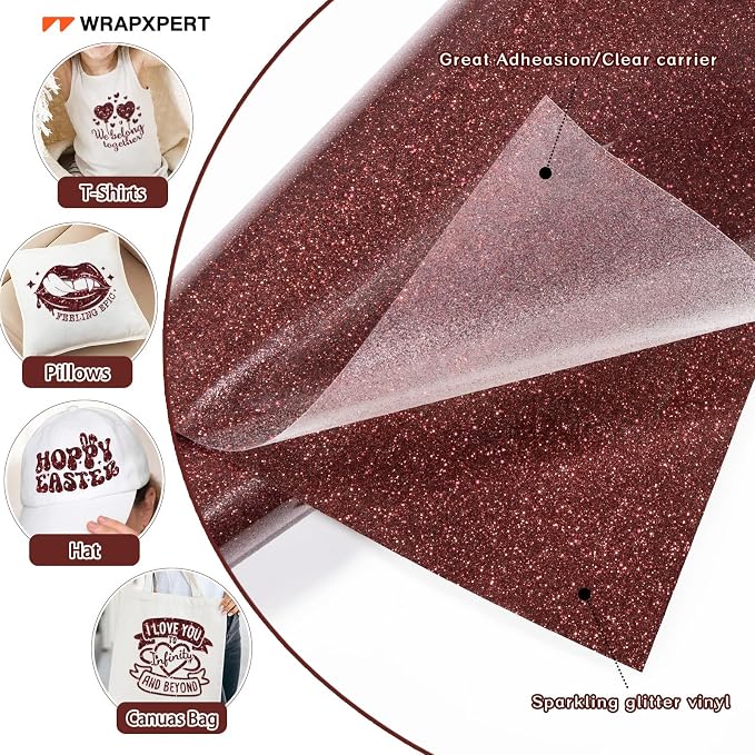 WRAPXPERT Maroon Glitter Heat Transfer Vinyl Roll, Holographic Glitter Wine Red - Image 2